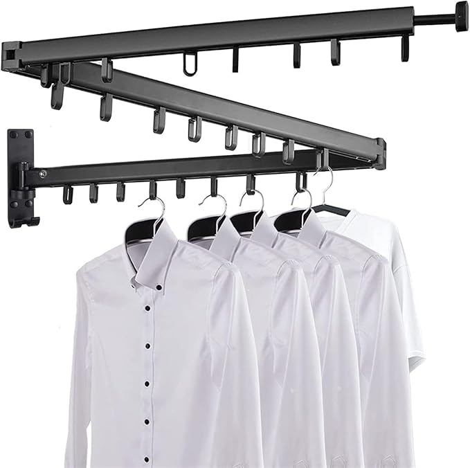 Pull Out Clothes Hanger Rail Rack - Clothes Airer - Clothes Drying Rack Wall Mounted with Space Saver Hangers Design Universal Folding Retractable for Balcony,Black-180cm