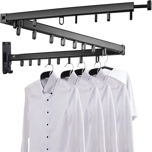Pull Out Clothes Hanger Rail Rack - Clothes Airer - Clothes Drying Rack Wall Mounted with Space Saver Hangers Design Universal Folding Retractable for Balcony,Black-180cm