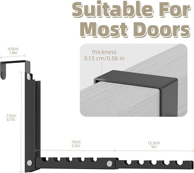 BAKON 2 Pack Heavy Duty Over the Door Hanger, Compact 10 Ridges Double Folding Over Door Hanger, Space Saving Over the Door Drying Rack for Laundry, Rustproof & Waterproof, (Black)