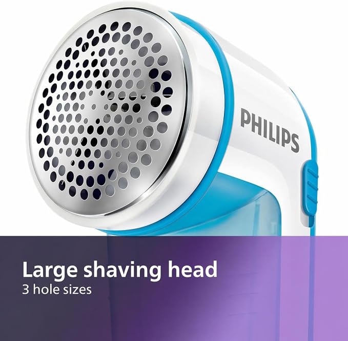 Philips Fabric Shaver, Removes Fabric Pills, Suitable for All Garments, Large Blade Surface, Cleaning Brush, Includes Batteries, Blue (GC026/00)