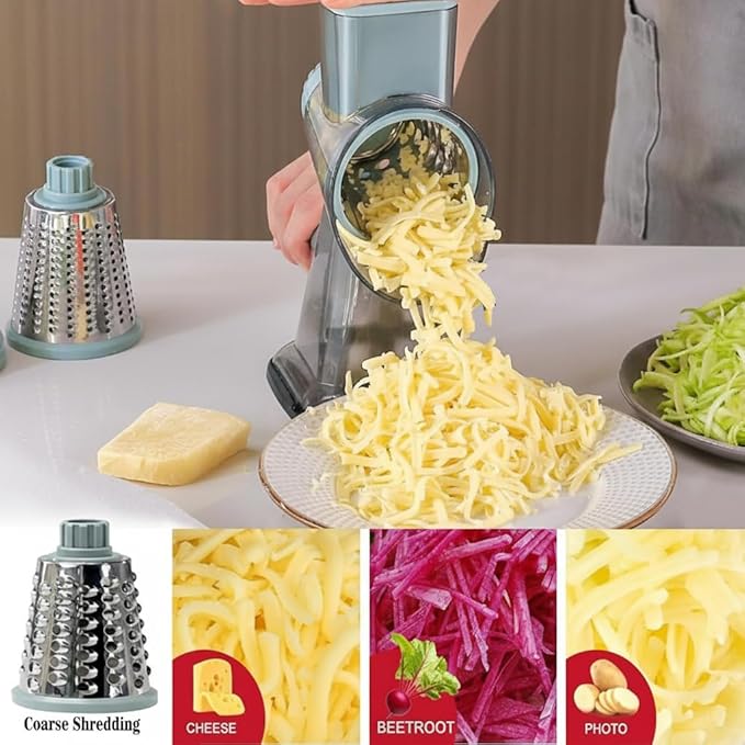 YOUCZON Rotary Cheese Grater Multi-Purpose Stainless Steel Cheese Shredder | rotary grater with strong suction, ergonomic handle and food pusher for fast, safe slicing and shredding.