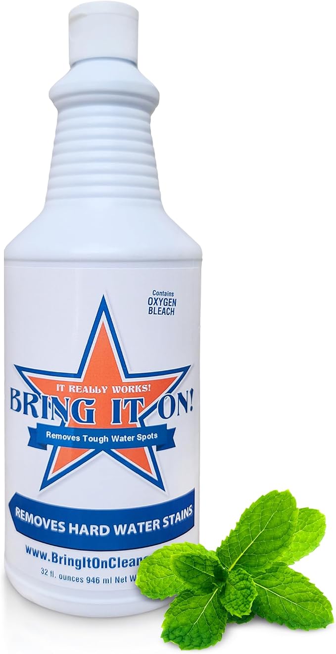Bring It On Hard Water Stain Remover Grout Cleaner 32oz Fresh Mint | Hard Water Stain Removal for Glass Shower Doors, Windows, Mirrors, and Bathroom Tile Grout Cleaner