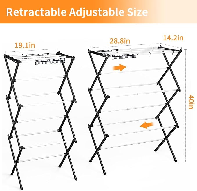 Foldable Drying Rack Clothing Clothes Drying Rack White-1pack | Collapsible Dryers for Laundry - 40" x 28.8" x 14.2", Space Saving Indoor&Outdoor