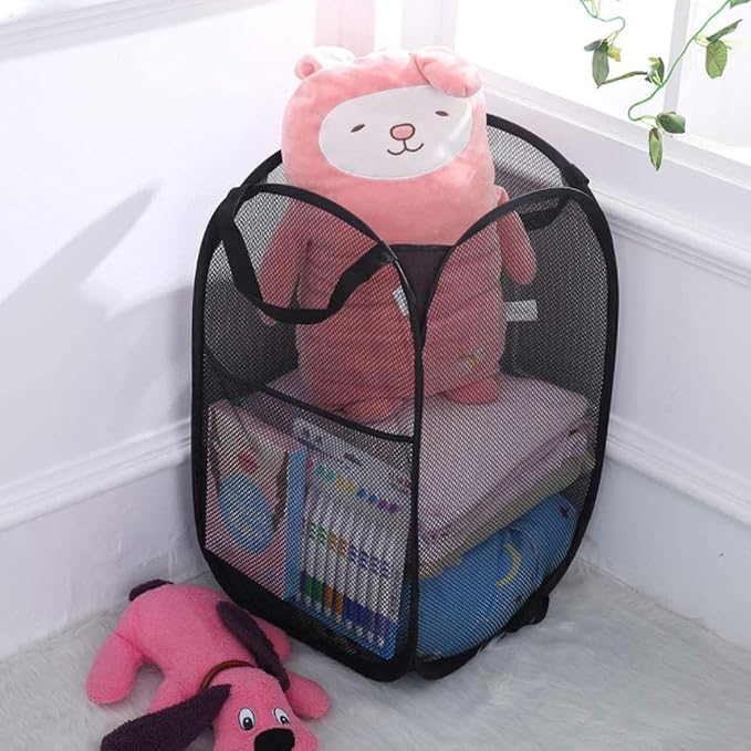 Larpur 3 Pack Pop Up Laundry Hampers, Collapsible Mesh Laundry Baskets | Black Clothes Hampers Portable Foldable Laundry Storage Hamper for Dorm, Home, Bedroom, Bathroom, RV Cruise