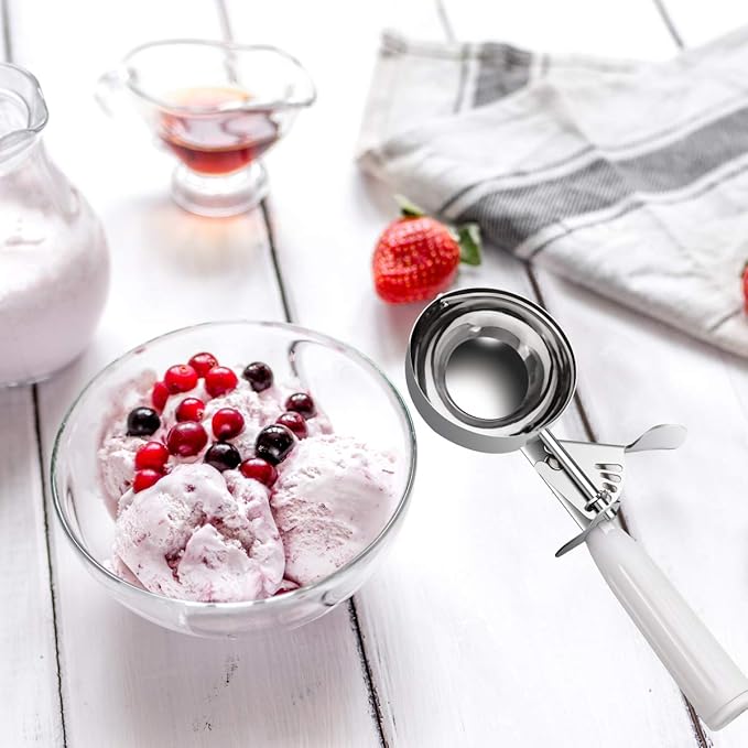 TOPKITCHEN Commercial-Grade Ice Cream Scoop 5.33 oz, 18/8 Stainless Steel Cookie Scoop with Plastic Handle, Portion Control Disher Scoop for Bakeries,Restaurants & Dessert Shops, #6, White