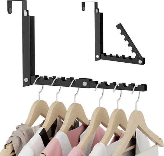 BAKON Over The Door Hooks, Small Space Double Folding Portable Over The Door Drying Rack for Laundry, Bathroom, Bedroom, Travel Storage and Drying (1Pack,Black)