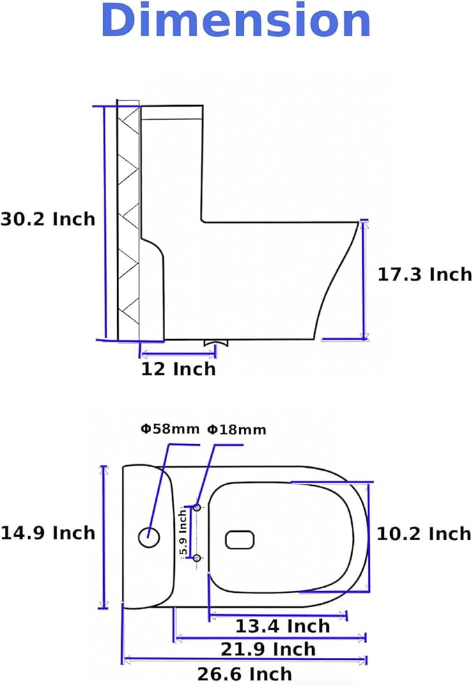 One Piece Toilet with ADA Height Seat- White Ceramic Toilets with 17.3" Chair Seat 1.1/1.16 GPF High Efficiency Water Saving Power Flush Toilet Bowl Modern Bathroom