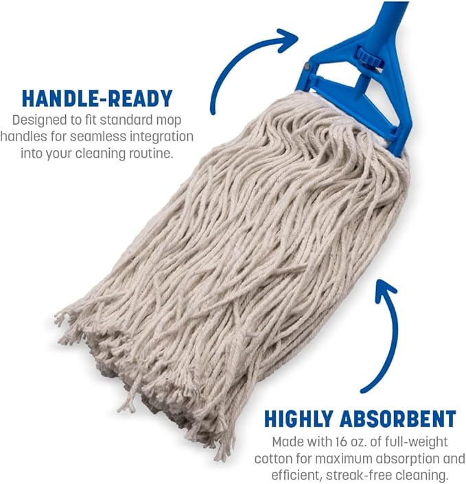 SPARTA Flo-Pac Cotton Mop Head, Cut-End, Narrow Band with White Band for Organized Cleaning, 36 Inches, Tan, (Pack of 12)