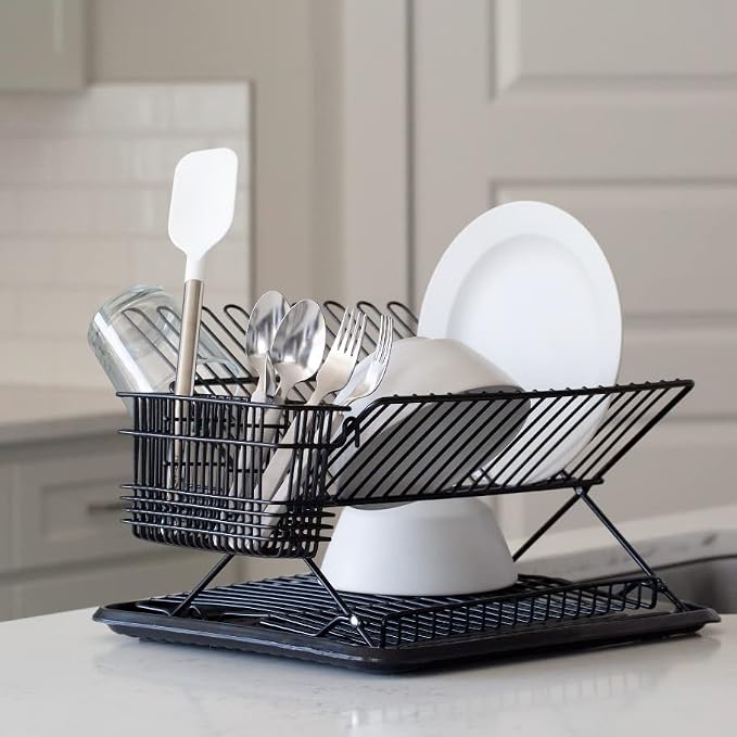 Better Houseware 1483 Junior Folding Dish Rack, Black