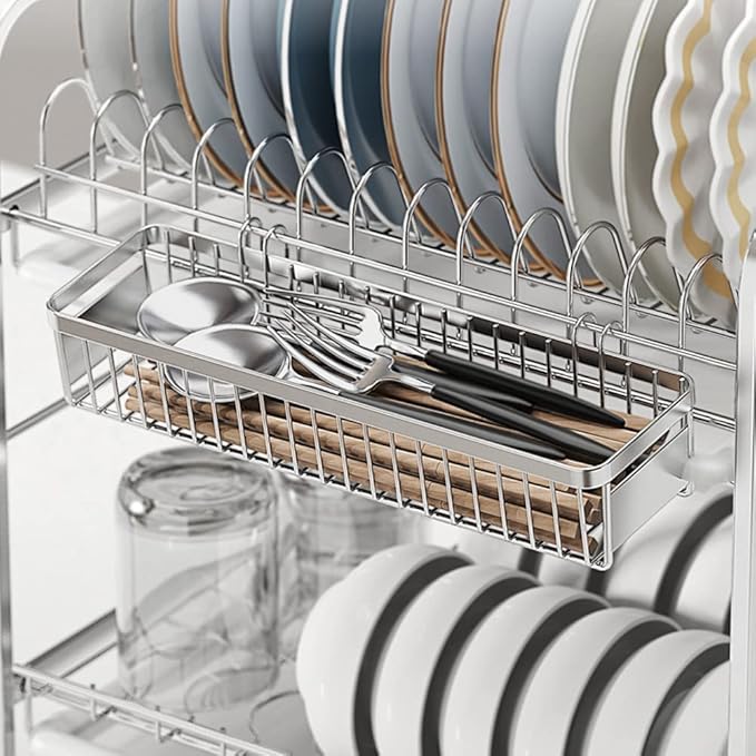 Dish Racks，304 Stainless Steel Utensil Holder, Utensil Drying Rack, Basket Holder with Hooks, Rust Proof