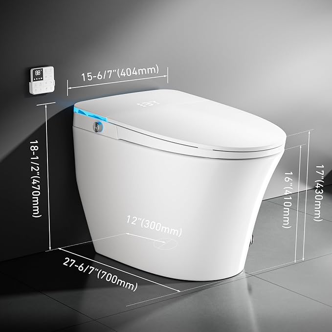 Tankless Smart Toilet with Bidet Built-In, Elongated Heated Seat & Auto Flush, Foam Shield, Aroma, UV-C, ADA Height, Instant Warm Water, Air Dryer, Night Light