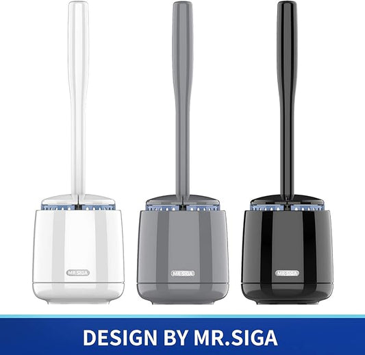 MR.SIGA Toilet Bowl Brush and Holder, Premium Quality, with Solid Handle and Durable Bristles for Bathroom Cleaning, Black, 1 Pack