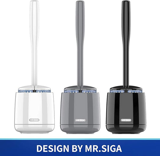 MR.SIGA Toilet Bowl Brush and Holder, Premium Quality, with Solid Handle and Durable Bristles for Bathroom Cleaning, White, 1 Pack