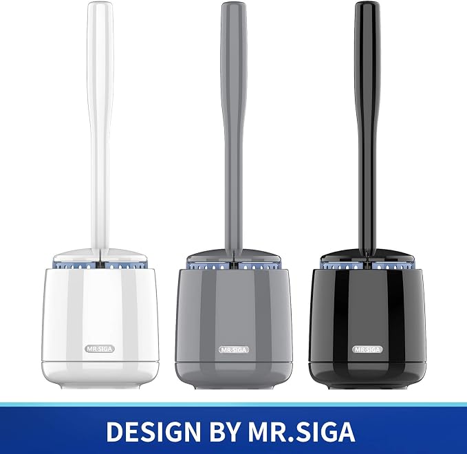 MR.SIGA Toilet Bowl Brush and Holder, Premium Quality, with Solid Handle and Durable Bristles for Bathroom Cleaning, White, 2 Pack