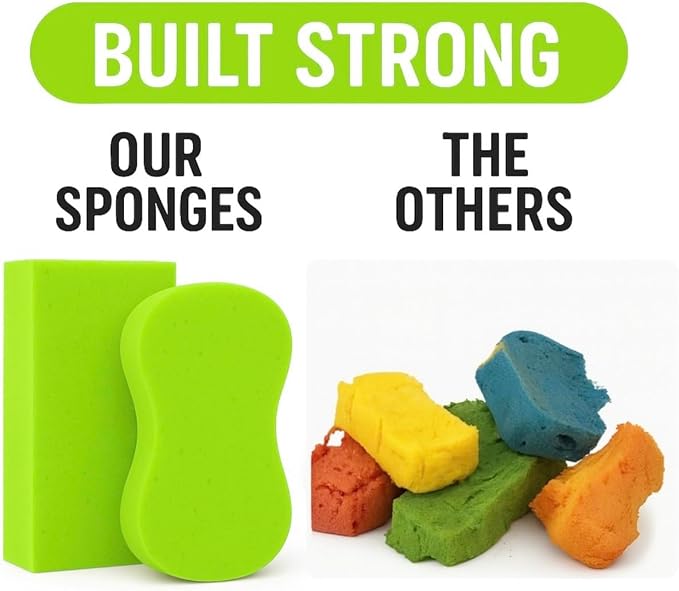 Multi-Purpose Sponges for Cleaning - Lime Green 4 Pack, Large Sponges for Car Washing, Tile & Grout, All Purpose Cleaning