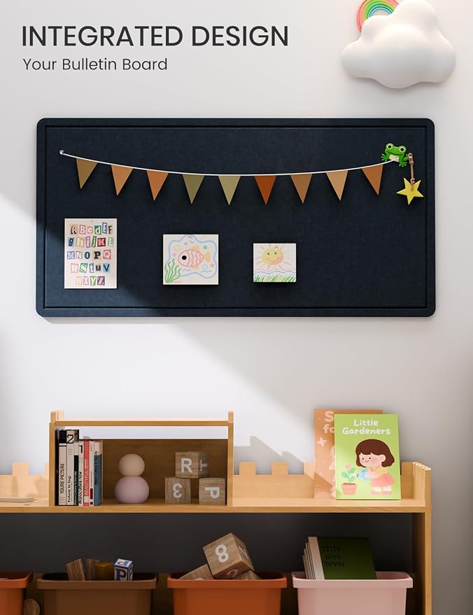 Fluxynara 35" x 17.1" Bulletin Board, Carbon Blue | Cork Board Alternative with 12 Removable Adhesive Tabs, Foldable Felt Pin Board for Home, Office, Classroom & Dorm