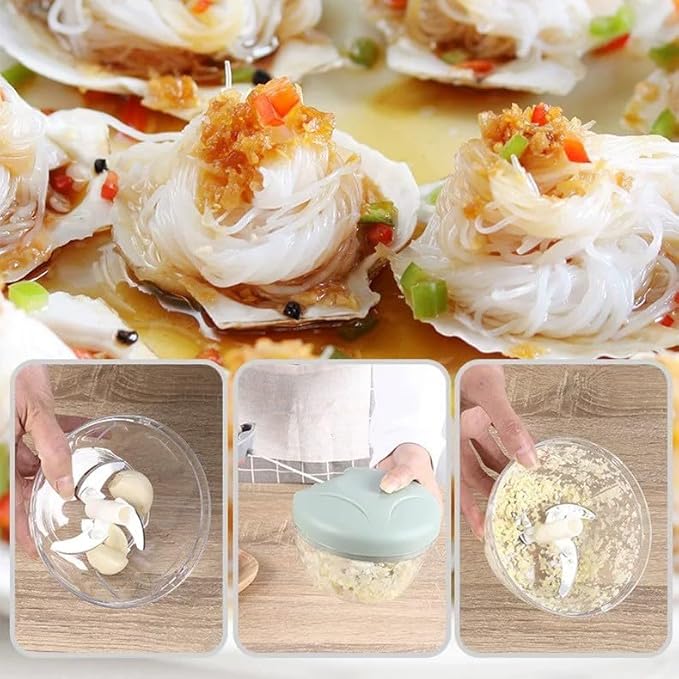 Onion Chopper, Vegetable, Garlic Kitchen Cutter with Container, Pull String Hand Manual Food Processor Mincer Shredder for Cutting Onions Chili Ginger Seasoning Food Chopper
