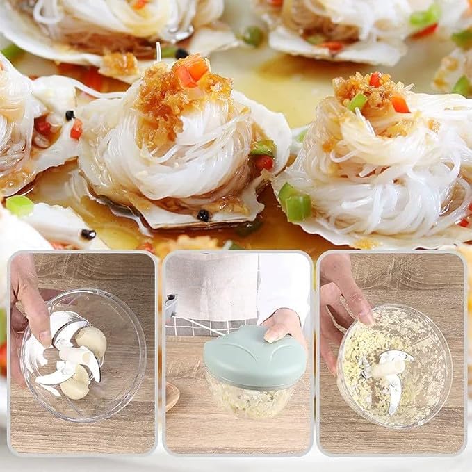 Onion Chopper, Vegetable, Garlic Kitchen Cutter with Container, Pull String Hand Manual Food Processor Mincer Shredder for Cutting Onions Chili Ginger Seasoning Food Chopper
