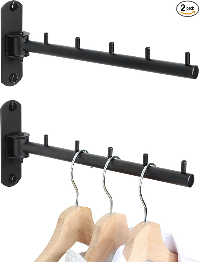 Mooche Swing Clothes Hanger Rack, Garment Racks 9.45" Long, Black-2Pack | 180°Rotation Laundry Drying Rack 304 Stainless Steel Space Saving Wall Mounted for Laundry Room Bedroom Balcony