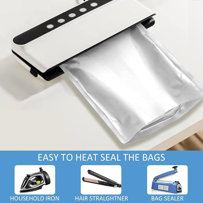 100pcs 1 Pint Mylar Bags - Thick 10 Mil - 5.5"x7.5" Stand Up Zipper Pouches Bags, Resealable and Heat Sealable Vacuum Sealing Bag for Long Term Food Storage