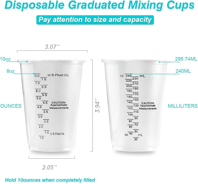 200Pcs 8oz Graduated Clear Plastic Measuring Cups Disposable Mixing Cups with Wooden Stirring Sticks for Mixing Paint Pigments Epoxy Resins Resins