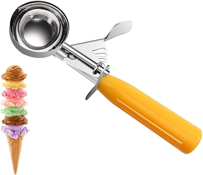 TOPKITCHEN Commercial-Grade Ice Cream Scoop 1.63 oz, 18/8 Stainless Steel Cookie Scoop with Plastic Handle, Portion Control Disher Scoop for Bakeries, Restaurants & Dessert Shops, #20, Yellow