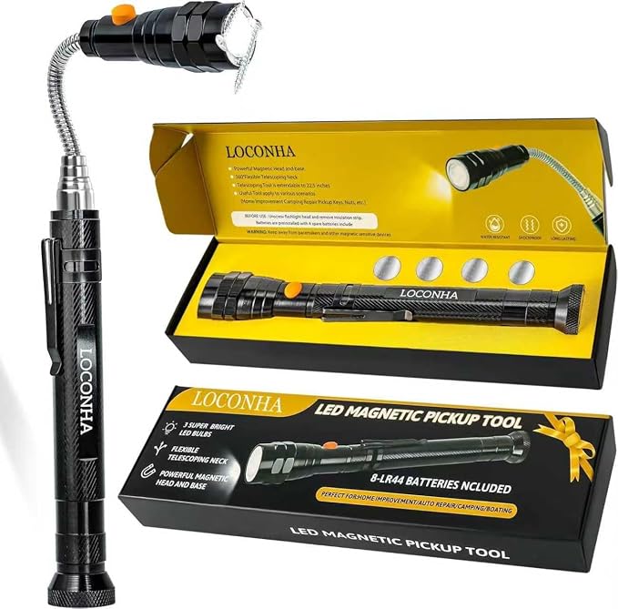 LOCONHA Magnetic Pickup Tool with LED Lights, Telescoping Magnet