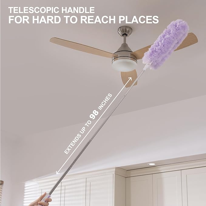 JOYMOOP Ceiling Fan Cleaner Duster and Cobweb Duster with Extension Pole, 28–98 Inch Handle and 6 Refills for High Ceilings and Furniture