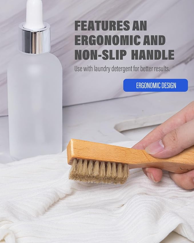 VASSON Laundry Brush for Stains on Clothes, Boar Bristle Scrub Brush | Soft boar bristles safely scrub tough stains from clothes and shoes