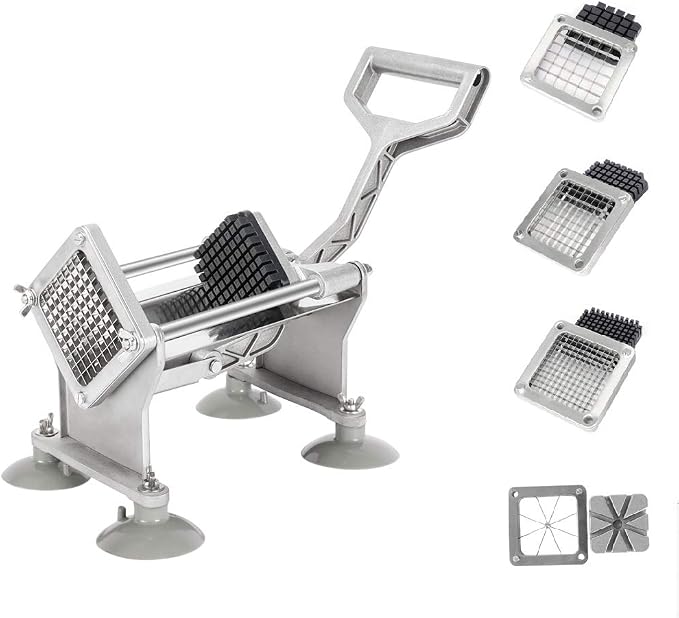 ROVSUN Commercial Vegetable Chopper French Fry Cutter Stainless Steel w/ 4 Sizes Blades, Fruit Potato Slicer, 1/2", 3/8", 1/4" & 8-Wedge Blades and Pusher Blocks for Restaurants, Home & Kitchen