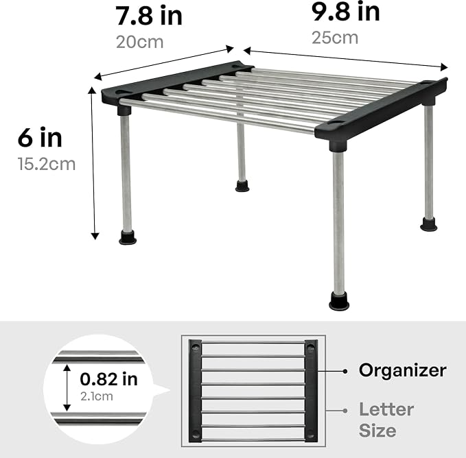 carrotez Set of 2 Stackable Cabinet Organizer Shelf 9.8 x 7.8 x 6.1 Black | Kitchen Counter Shelves, Kitchen Cabinet Organizers and Storage, Pantry Storage Shelf Organizer