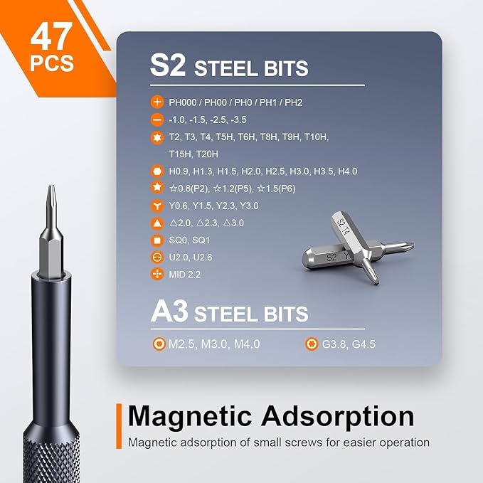 JOREST 50 in 1 Precision Screwdriver Set with Security Torx, Magnetic Mini Repair kit for Macbook, Laptop, PS4, PS5, iphone, Nintendo Switch, Glasses, Watch, Toy, Stocking Stuffers Gifts for Men