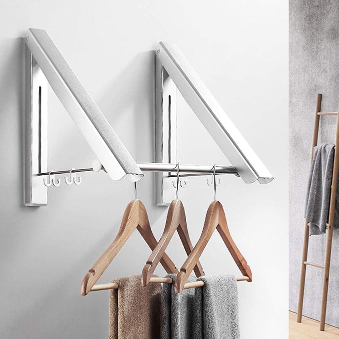 Retractable Clothes Rack, Aluminum Alloy Folding Clothes Airer Coat Hanger Drying Rack for Laundry Room Closet Clothes Wall Mounted Black