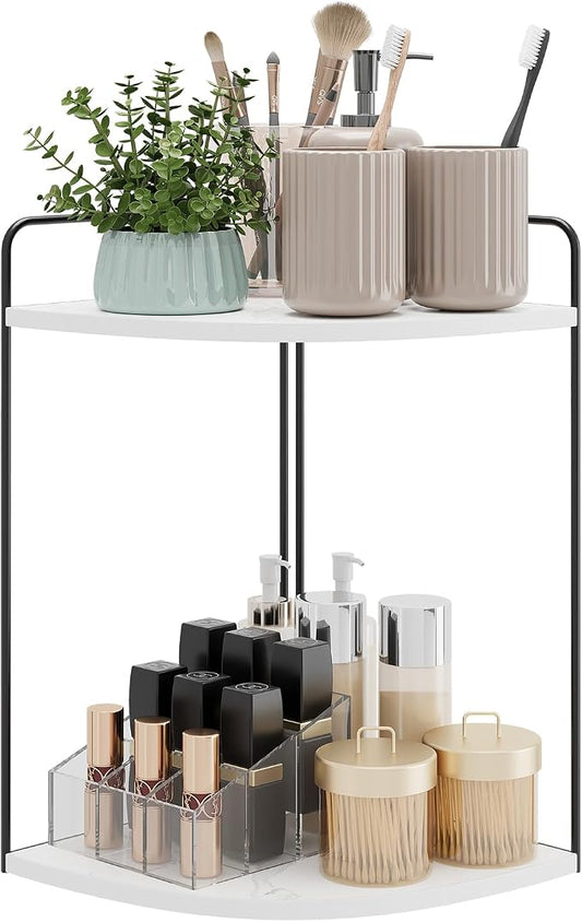 Forest Angle Bathroom Counter Organizer,Countertop Organizer,Vanity Organizers,Bathroom Storage,Bathroom Sink Caddy,Counter Shelf,Corner Counter,Corner Shelves(Black-White Marble)