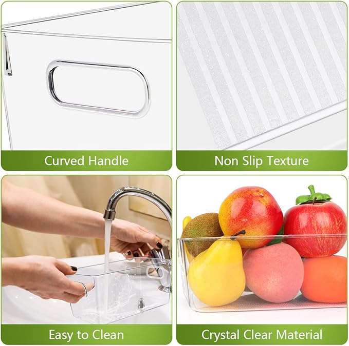 Set Of 10 Refrigerator Pantry Organizer Bins, Clear Plastic Food Storage Bins for Kitchen, Countertops, Cabinets, Fridge, Freezer, Bedrooms, Bathrooms, Fridge Organizer Bins Pantry Storage Containers