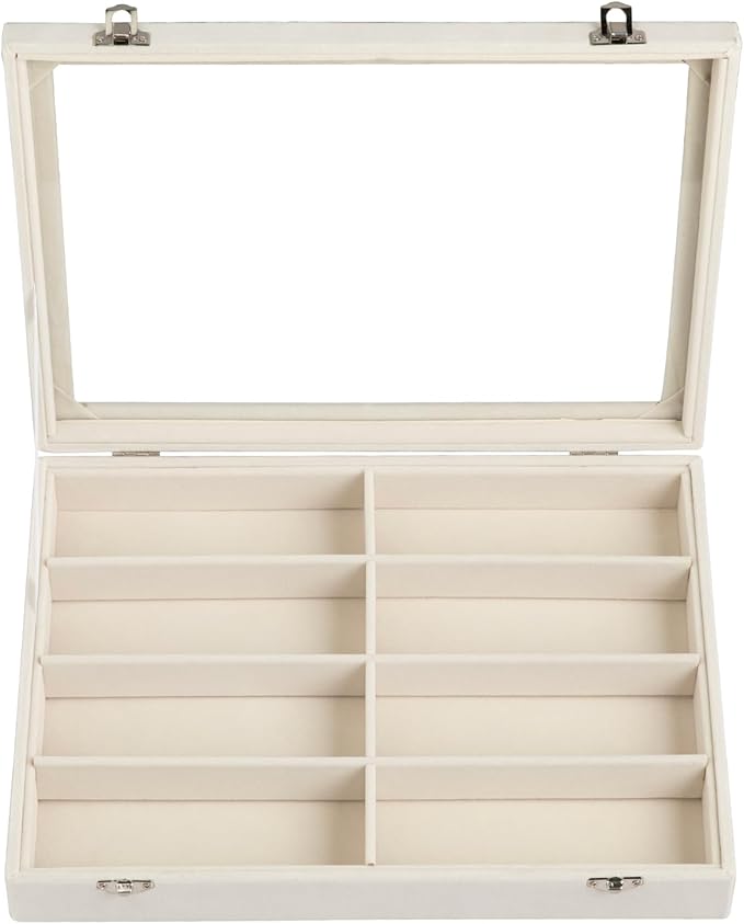 Frebeauty 8-Slot Sunglass Organizer,Velvet Sunglass Holder with Clear Lid | Vanity Glass Holder,Sunglass Case For Multiple Sunglass,Sunglass Tray for Drawer,Sunglass Box for Women,Eyeglass Organizer