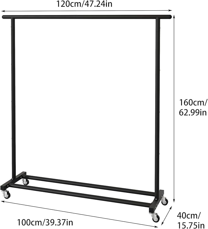 Buzowruil Metal Rolling Clothing Rack Adjustable Freestanding Garment Organizer with Wheels, Space-Saving Design for Home, Closet, Office, or Retail,Black