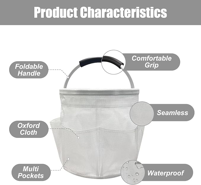 mumisuto Wearable Cleaning Caddy，Cleaning Supplies Organizer Foldable Basket Bucket Tool with Handle Cleaning Bag for Cleaning Professionals, Auto Detailers, Housekeepers (Clear)