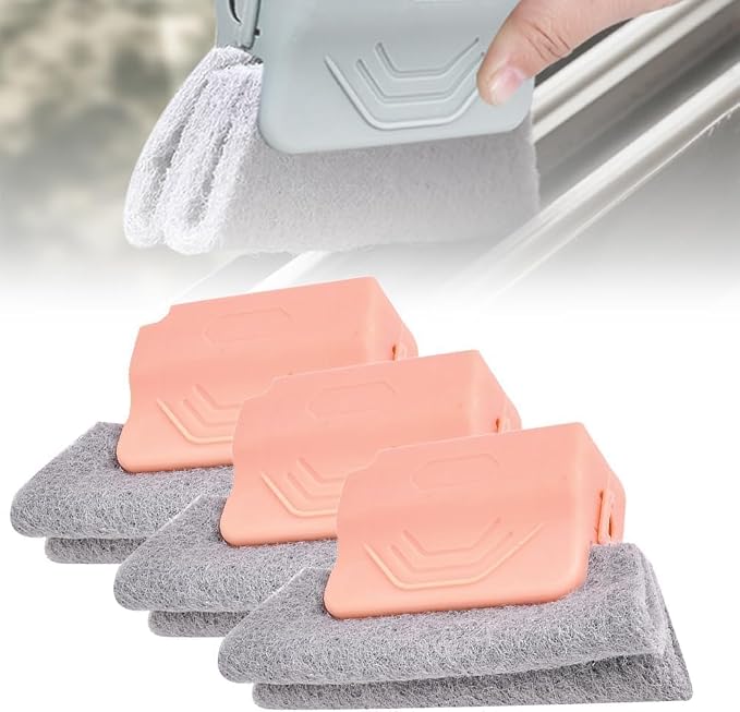Magic Window Track Cleaner,Sliding Door Tracks (Pink) | Magic Window Track Cleaner with 2-in-1 brush removes dust from window tracks, grooves, rails and tight spaces