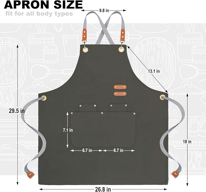 BeLuyi chef apron bib tool apron for man woman cross back straps with 4 pockets for kitchen cooking gardening baking working