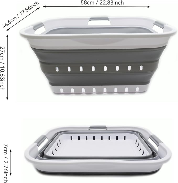 SAMMART 42L (11 gallon) Collapsible Plastic Laundry Basket - Foldable Pop Up Storage Container/Organizer - Portable Basket - Space Saving Hamper/Basket (2, White/Grey)