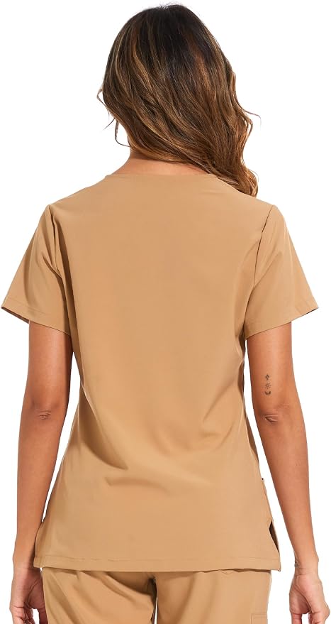 Scrubs Tops for Woman - Soft Stretch, V-Neck Tops | 3 Pockets, Side Split Design, Short Sleeve, Breathable & Lightweight Nursing Shirt, Easy-Care Fabric for All-Day Comfort