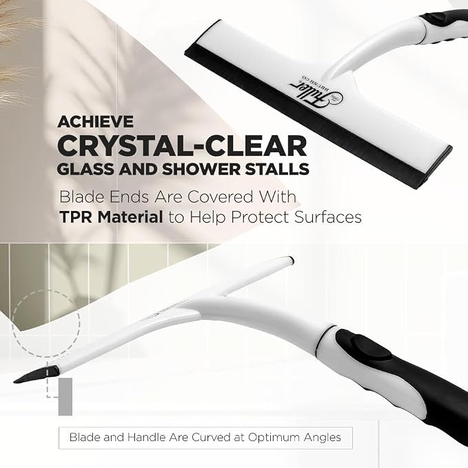 Fuller Brush Easy Grip Handheld Squeegee - for Shower Walls, Doors, Tub Surfaces, Windows, Mirrors & Vehicle Windshields - ThermoPlastic Rubber Blade - Comfort Grip Handle with Built-in Finger Groove