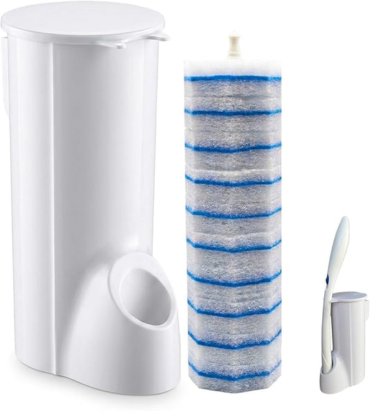 Toilet Wand Holder (No Wand) 1 Caddy & 10 Packs Brush Refills Only, Disposable Brush Kit, Stand Toilet Cleaning Starter Kit, Wall Mounted Storage Caddy, Refills Container for Cleaning Supplies