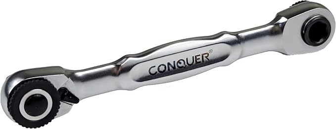 CONQUER 1/4" Mini Ratchet Wrench Low Profile Dual Head | Socket/Bit Driver, 72-Tooth, 5° Swing Arc, Ultra-Low Back Drag, Quick-Release Button; For Tight Engine Bays & EDC Kits