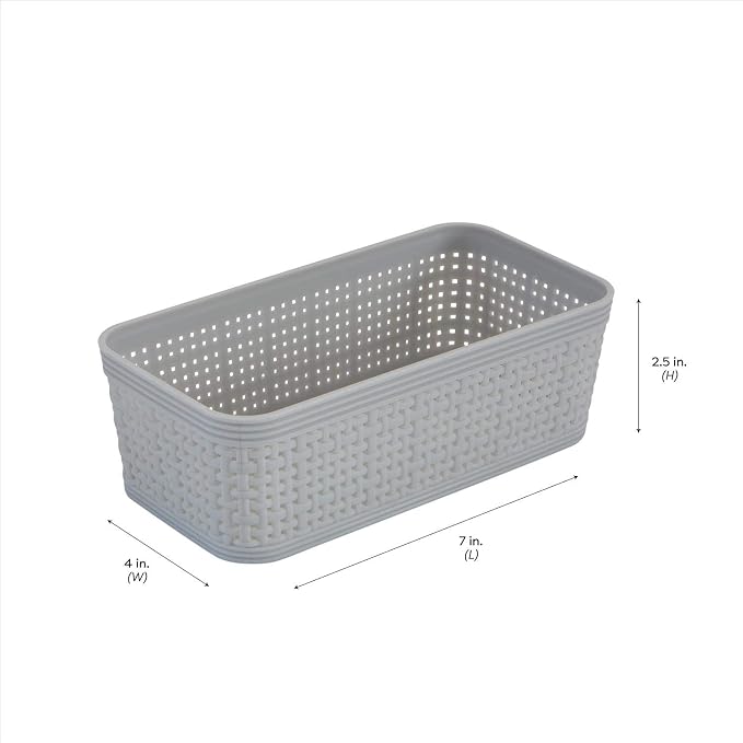 Simplify 10 Piece Organizing Set Multiple Size Bins Multipurpose Office, Desk, Dorm, Bathroom, Storage Basket, Small Items & Accessories | Grey (Pack of 6)