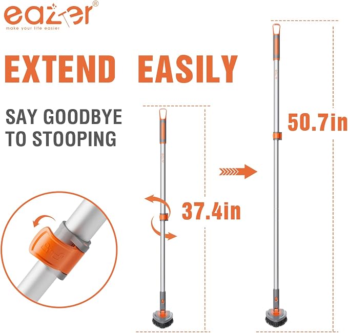 Eazer 4-in-1 Long-Handled Tub Scrubber-Versatile Bathroom Cleaning Brush with Shower Scrubber-Ideal Shower Cleaner Brush for Efficient Cleaning-Long Handle Scrub Brush for Shower, Tub, and Bathroom