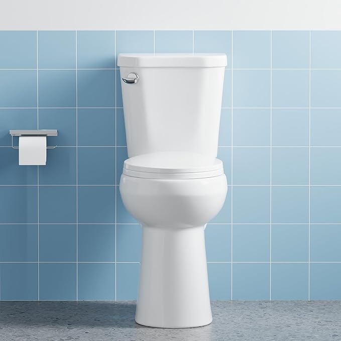 Two Piece Toilet, 21" Round ADA Comfort Height with Upgraded Flushing, Single Handle (Side Mounted), Includes Soft-Close Seat & Hardware, White, 12" Rough-in