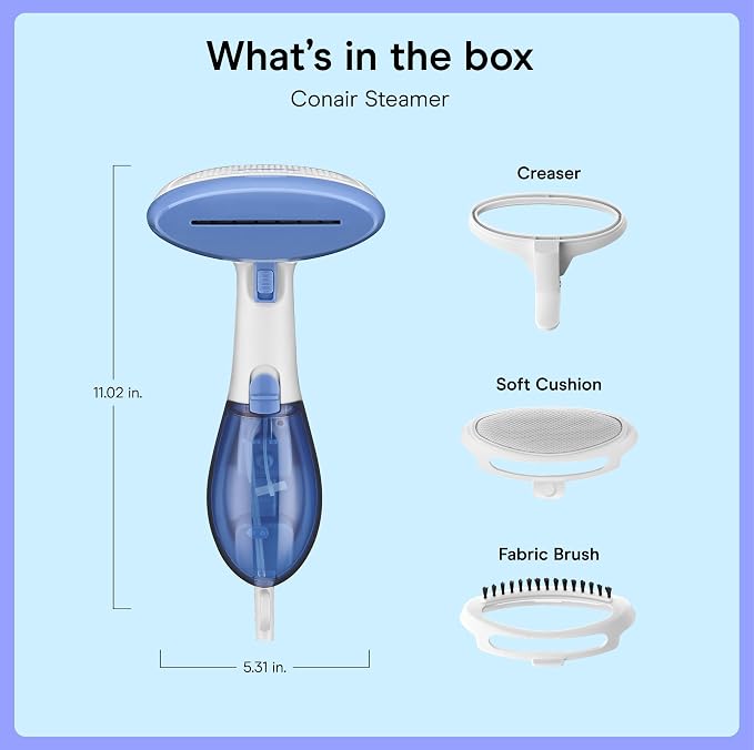 Conair Handheld Garment Steamer for Clothes, ExtremeSteam 1200W, Portable Handheld Design,White/Blue