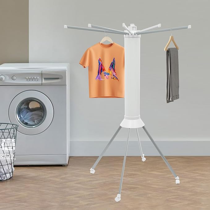 Clothes Drying Rack with Quadruped Support - Portable and Foldable Garment Rack - Household Floor Standing Clothes Laundry Drying Rack with 16 Drying arms for Laundry, Bedrooms